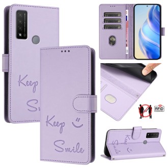 For TCL 20 R 5G Smile Embossing RFID Leather Phone Case(Light Purple)