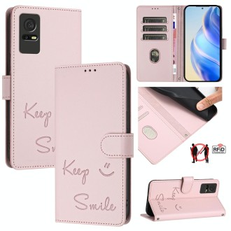 For TCL 405 / 406 / 408 Smile Embossing RFID Leather Phone Case(Pink)