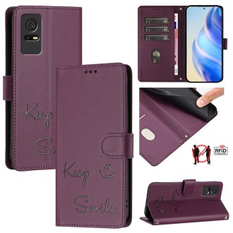 For TCL 405 / 406 / 408 Smile Embossing RFID Leather Phone Case(Violet)