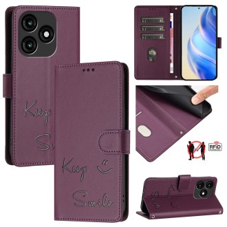 For itel A70 Smile Embossing RFID Leather Phone Case(Violet)