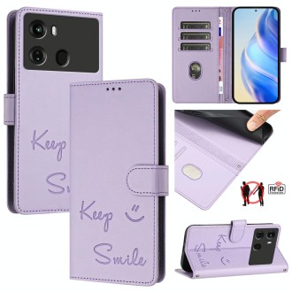 For itel P40 Smile Embossing RFID Leather Phone Case(Light Purple)