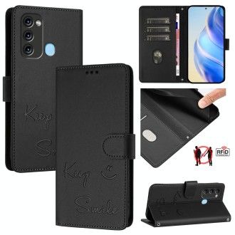 For itel S17 / Vision 3 Smile Embossing RFID Leather Phone Case(Black)