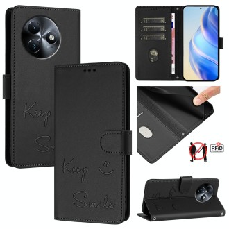 For itel S24 Smile Embossing RFID Leather Phone Case(Black)