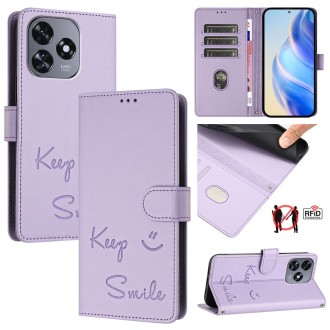 For Oukitel C51 Smile Embossing RFID Leather Phone Case(Light Purple)