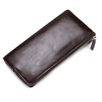 Men Long Wallet Soft Leather Zipper Mini Phone Bag Clutch Bag(Coffee)