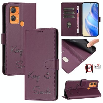 For Oukitel C33 Smile Embossing RFID Leather Phone Case(Violet)