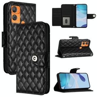 For Oukitel C33 Rhombic Texture Flip Leather Phone Case with Lanyard(Black)