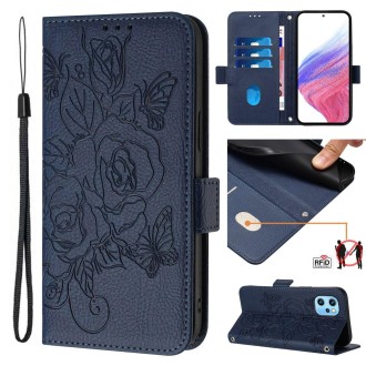 For UMIDIGI Power 7 Max Embossed Rose RFID Anti-theft Leather Phone Case(Dark Blue)