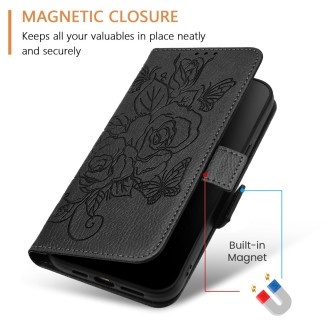 For HMD Pulse Pro Embossed Rose RFID Anti-theft Leather Phone Case(Black)