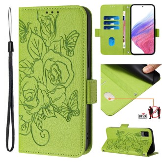 For TCL 30Z T602DL Embossed Rose RFID Anti-theft Leather Phone Case(Green)