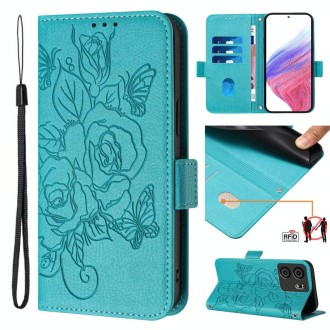 For BLU View 5 Embossed Rose RFID Anti-theft Leather Phone Case(Light Blue)