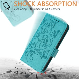 For BLU View 5 Embossed Rose RFID Anti-theft Leather Phone Case(Light Blue)