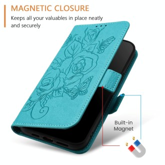 For BLU View 5 Embossed Rose RFID Anti-theft Leather Phone Case(Light Blue)