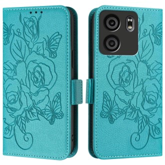 For BLU View 5 Embossed Rose RFID Anti-theft Leather Phone Case(Light Blue)