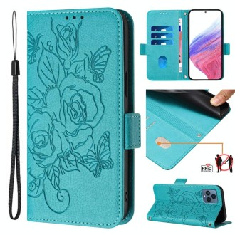 For T-Mobile REVVL 6 / 6x 5G Embossed Rose RFID Anti-theft Leather Phone Case(Light Blue)