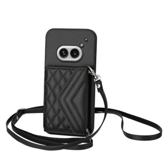 For Nothing Phone 2a Rhombic Texture Card Bag RFID Phone Case with Long Lanyard(Black)