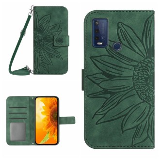 For Wiko Power U30 Skin Feel Sun Flower Pattern Flip Leather Phone Case with Lanyard(Green)