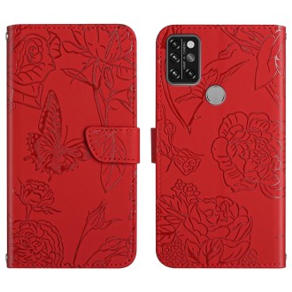 For Umidigi A9 Pro Skin Feel Butterfly Peony Embossed Leather Phone Case(Red)