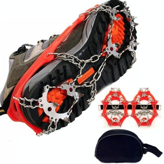 Outdoor 18-Tooth 430 Stainless Steel Crampons Snow Hiking Shoes Spikes Non-Slip Shoe Covers，SIze: M (Orange)