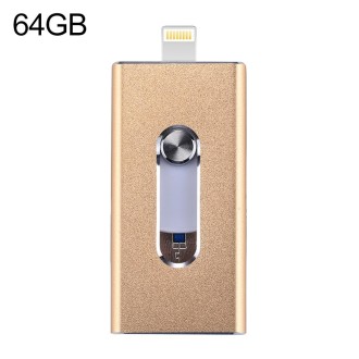 RQW-02 3 in 1 USB 2.0 & 8 Pin & Micro USB 64GB Flash Drive(Gold)