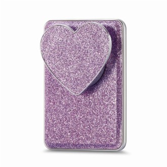 Electroplating Glitter Magsafe Airbag Heart Stand Phone Card Bag(Purple)