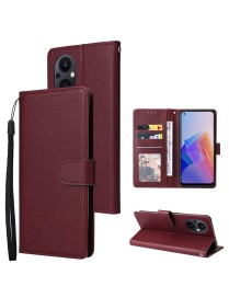 For OPPO A96 5G / Reno7 Z / Reno8 Z Multifunctional 3 Card Slots Leather Phone Case(Wine Red)