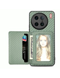 For vivo X90 Pro Carbon Fiber Magnetic Card Bag Phone Case(Green)