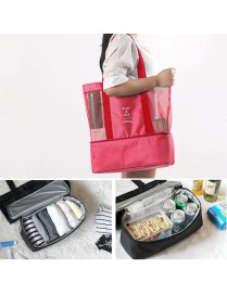 Portable Double Layer Mesh Sport Duffel Beach Picnic Shoulder Storage Bag Handbag(Red)