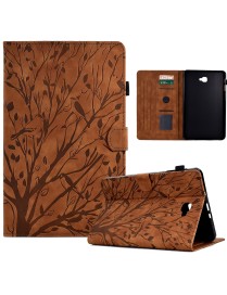 For Samsung Galaxy Tab A 10.1 2016 Fortune Tree Pressure Flower PU Tablet Case with Wake-up / Sleep Function(Brown)