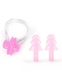 20 Sets Earplugs Nose Clip Silicone Set Swimming Waterproof Equipment(Pink)