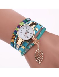 Ladies Quartz Bracelet Watch with Leaf Shape Pendant(Sky Blue)