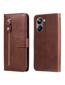 For Realme 10 Pro 5G Calf Texture Zipper Leather Phone Case(Brown)