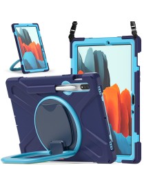 For Samsung Galaxy Tab S8 / Galaxy Tab S7 T870 / T875 Silicone + PC Protective Case with Holder & Shoulder Strap(Navy Blue + Blu