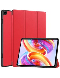 For Teclast T50  Custer Pure Color 3-Fold Holder Smart Leather Tablet Case(Red)