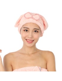 Coral Velvet Soft Absorbent Dry Cap No Hair Loss Coral Velvet Shower Cap(Wrapped Bow Pink)