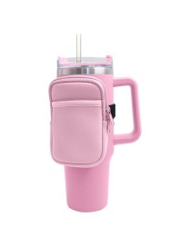 Water Cup Sided Storage Pockets With Zipper Fit For 40Oz Tumbler(Double Pocket-Deep Pink)