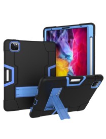 For iPad Pro 12.9 2021 / 2020 / 2019 Contrast Color Silicone + PC Protective Tablet Case with Holder(Black + Blue)
