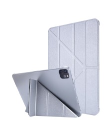 For iPad Pro 12.9 2022 / 2021 Silk Texture Horizontal Deformation Flip Leather Tablet Case with Holder(Silver)