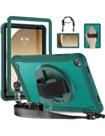 For Samsung Galaxy Tab A9+ X210/X215 Heavy Duty Hybrid Tablet Case with Handle & Strap(Dark Green)