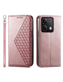 For Xiaomi Redmi Note 13 Cubic Grid Calf Texture Magnetic Leather Phone Case(Rose Gold)
