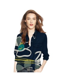 Ladies Long Sleeve Loose Printed Shirt (Color:As Show Size:M)
