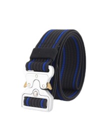 Braided Nylon Belt With Quick Release Buckle(Black Blue Edge)
