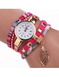 Ladies Quartz Bracelet Watch with Leaf Shape Pendant(Rose Red)