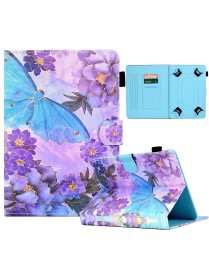 For 7 inch Coloured Drawing Leather Tablet Case(Peony Butterfly)
