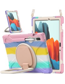 For Samsung Galaxy Tab S8 / Galaxy Tab S7 T870 / T875 Silicone + PC Protective Case with Holder & Shoulder Strap(Colorful Pink)