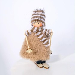 Christmas Wool Plush Doll Ski Girl Decorative Pendant(Khaki)
