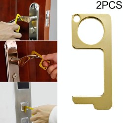 2 PCS Portable Quarantine Virus Open Door Press Elevator Key Ring(Gold)