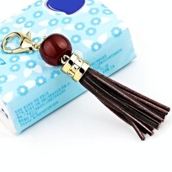 LS02 Cowhide Tassel Keychain Car Hanging Bag Pendant (Coffee)
